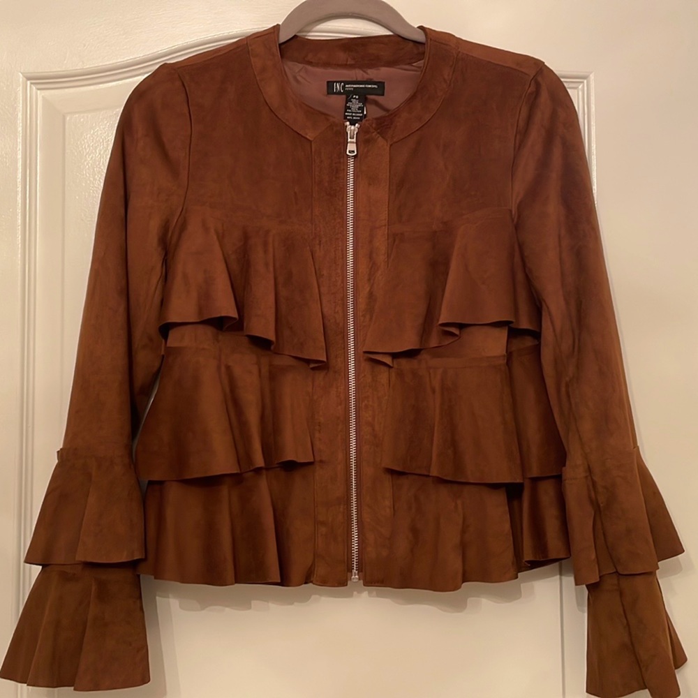 Faux Suede Ruffle Jacket